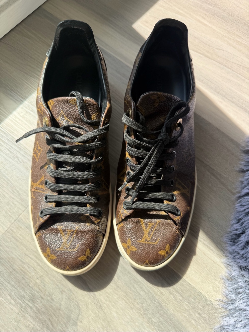 Louis Vuitton Brown Monogram Canvas Low-Top Sneakers with Black Laces